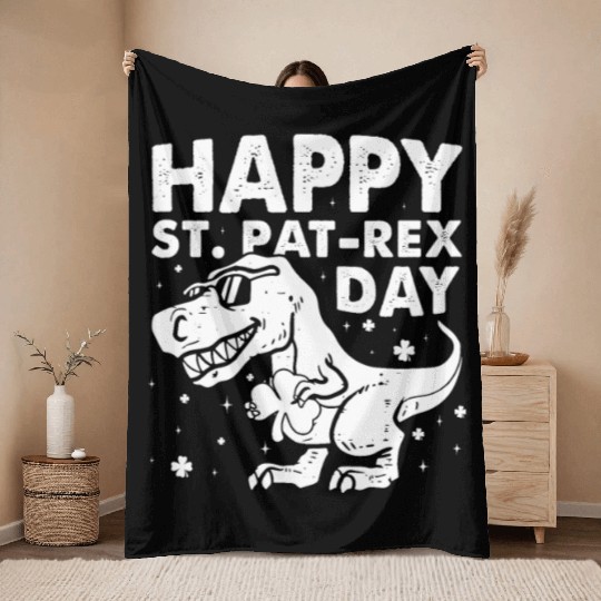 Kids Happy St Pat Trex Day Dino St Patricks Day Throw Blankets
