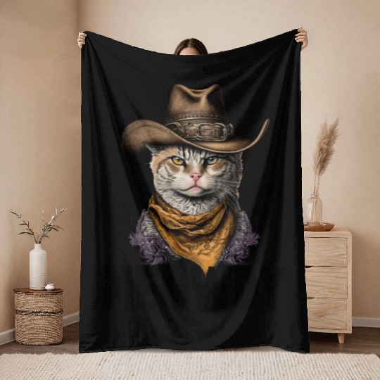 Meowdy Cat Meme Country Meow Howdy Funny Throw Blankets