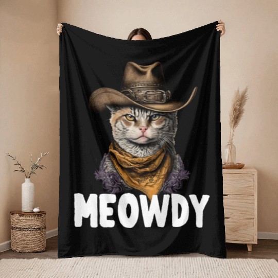 Meowdy Cat Meme Country Meow Howdy Funny Throw Blankets