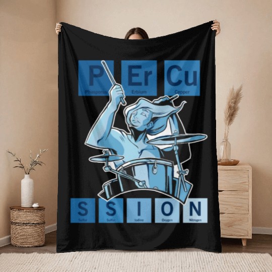 Funny Percussion Music Science Drummer Periodic Ta Throw Blankets