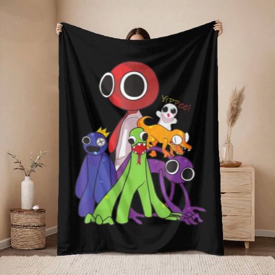 Rainbow Friends blue red orange green Throw Blankets