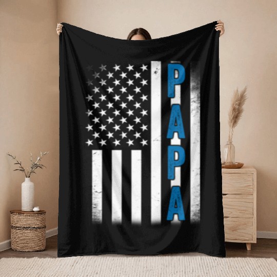 Fathers Day PAPA American Flag Throw Blankets