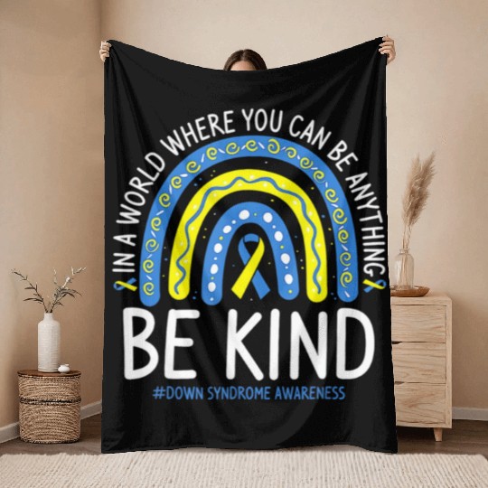 Be Kind Rainbow World Down Syndrome Awareness Day Throw Blankets