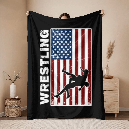 USA Flag Wrestling American Flag Wrestling Throw Blankets