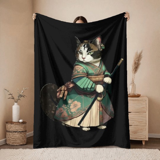 Cat Dressed as Mulan Throw Blankets