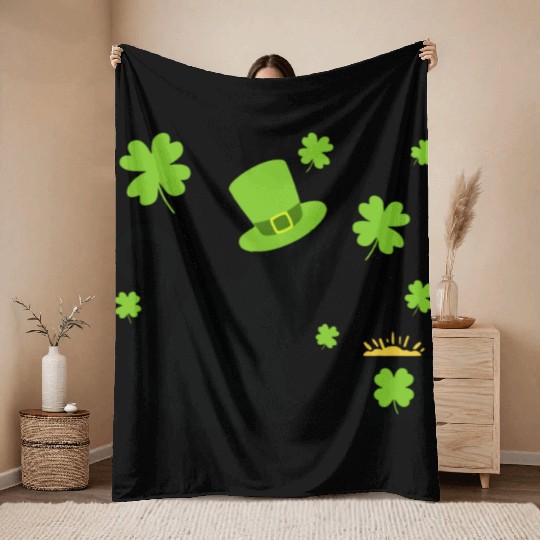 Cat Shamrock St Patrick Day Lucky 01 Throw Blankets