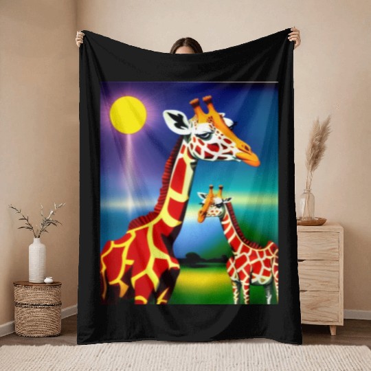 Giraffe in the spectrum of light Throw Blankets