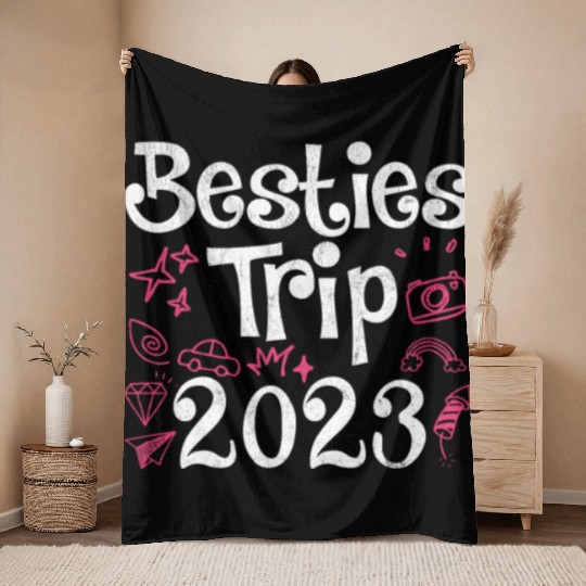 Besties Trip 2023 Summer Vacation Spring Break Throw Blankets