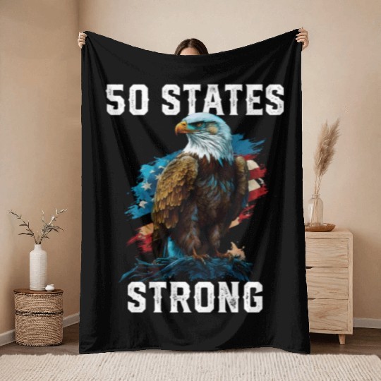 50 States Strong American Bald Eagle America 4th Throw Blankets