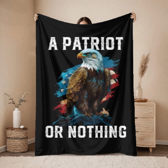 A Patriot or Nothing American Bald Eagle Throw Blankets