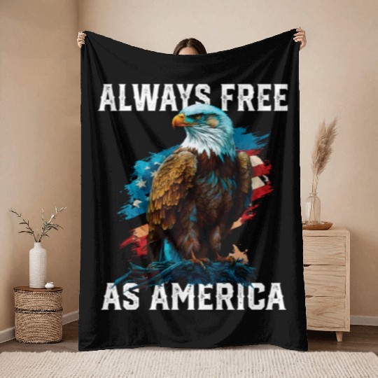 Always Free as America American Bald Eagle USA Throw Blankets
