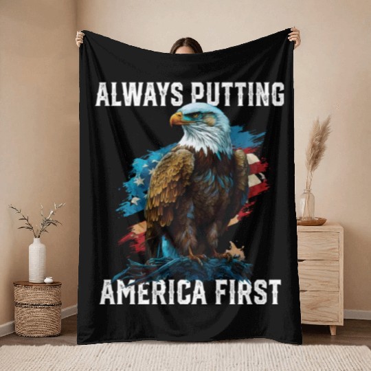 Always Putting America First American Bald Eagle Throw Blankets