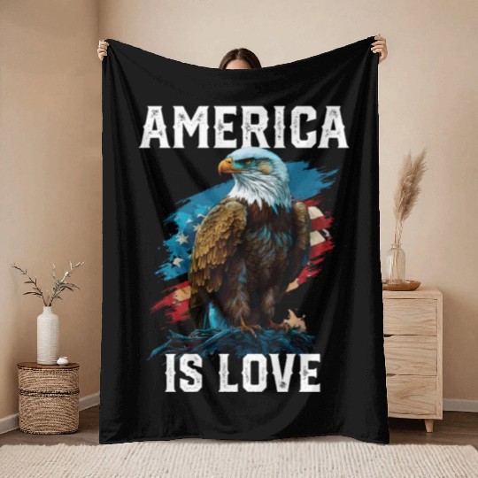 America Is Love American Bald Eagle 4th Of July Throw Blankets
