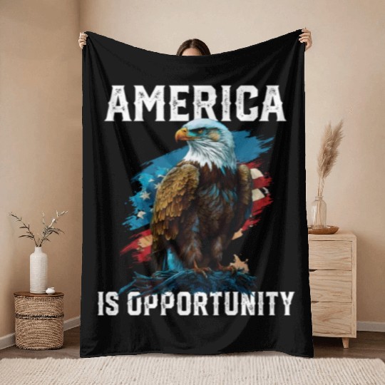 America Is Opportunity American Bald Eagle July 4 Throw Blankets