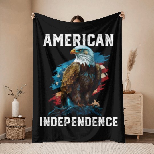 American Independence American Bald Eagle 4th of Throw Blankets