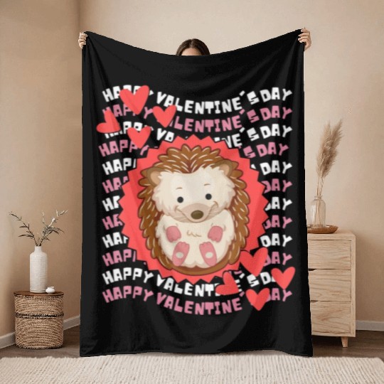 Happy Valentine s T Hedgehog Valentine Teacher Val Throw Blankets