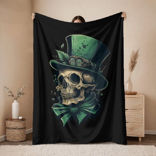 St Patrick s Lucky Irish Skull Throw Blankets