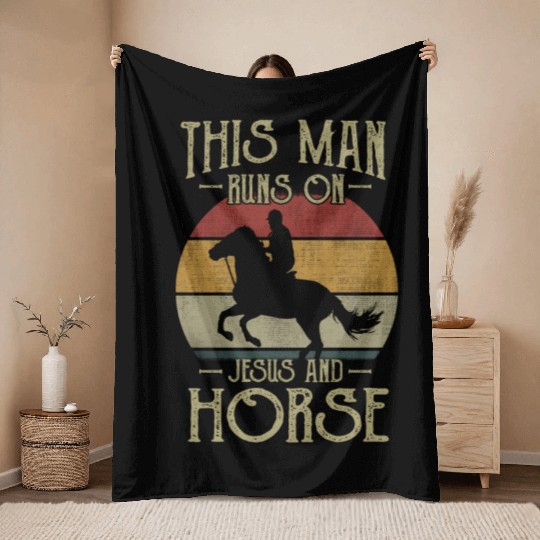 this man runs on jesus and horse Throw Blankets