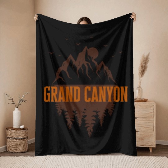 grand canyon retro mountain Throw Blankets