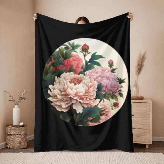 Peony flowers Throw Blankets