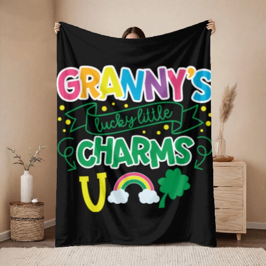 Granny's Lucky Little Charms Clover Shamrock Throw Blankets
