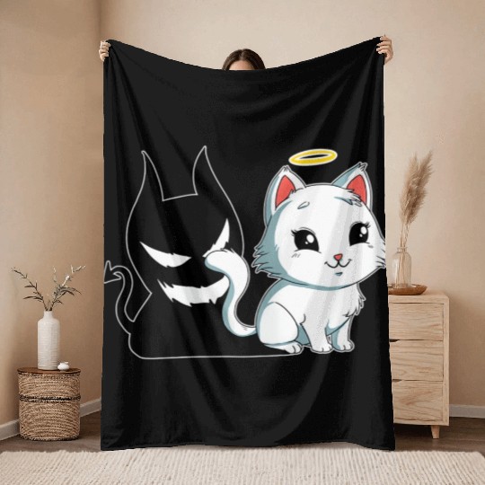 Funny Angel Devil Cat Throw Blankets Sweet Dearly Kitty D
