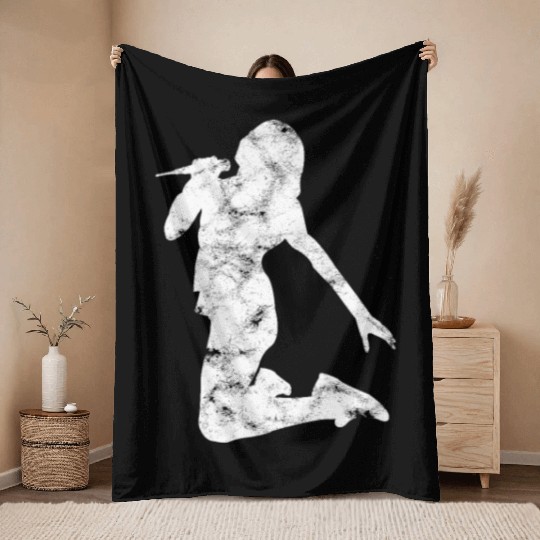 guitar player girl silhouette Throw Blankets