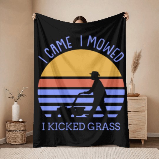 Lawn Mowing Lawn Care Throw Blankets