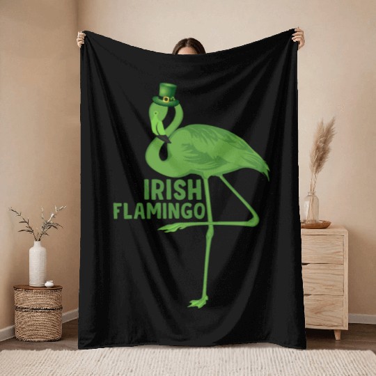 Irish Flamingo St Patricks Day Throw Blankets