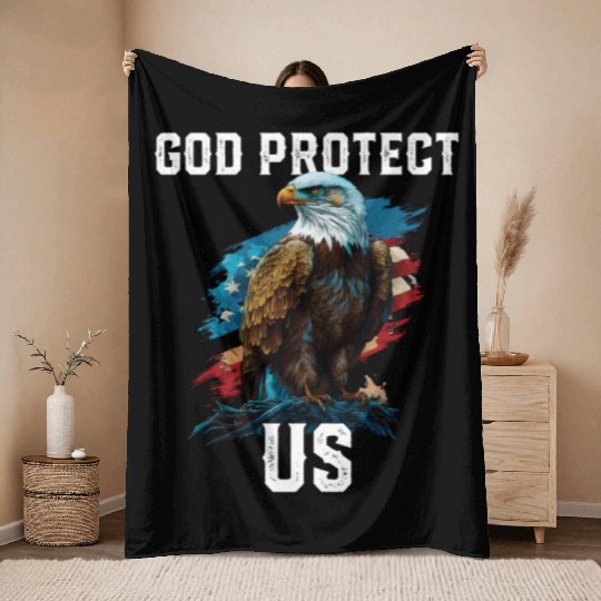 God Protect US American Bald Eagle Christian 4th Throw Blankets