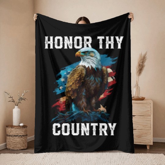 Honor Thy Country American Bald Eagle America USA Throw Blankets
