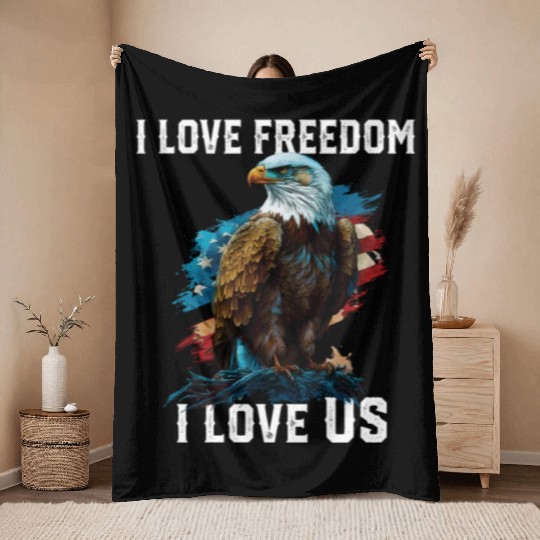 I Love Freedom I Love US American Bald Eagle Throw Blankets