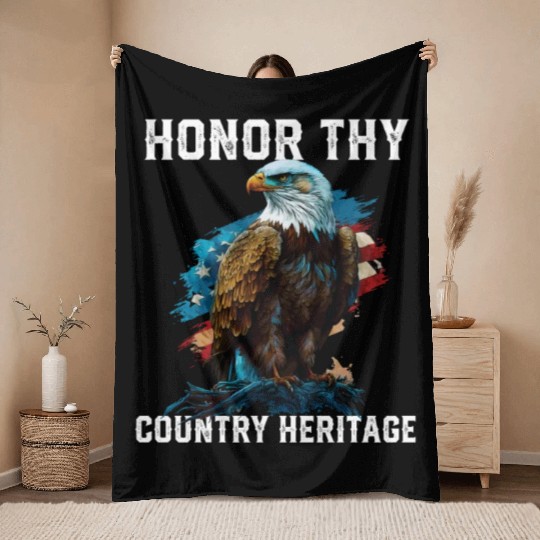 Honor Thy Country Heritage American Bald Eagle Throw Blankets