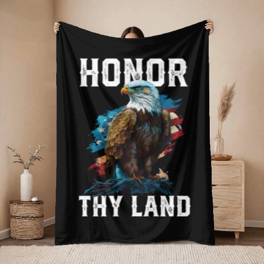 Honor Thy Land American Bald Eagle America USA Throw Blankets