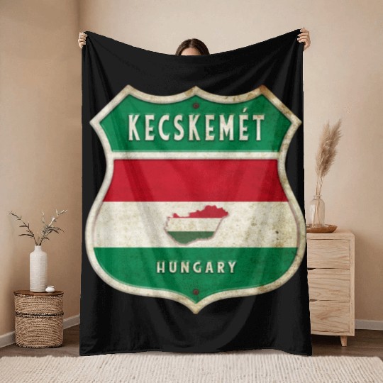 Kecskemét Hungary coat of arms flag design Throw Blankets