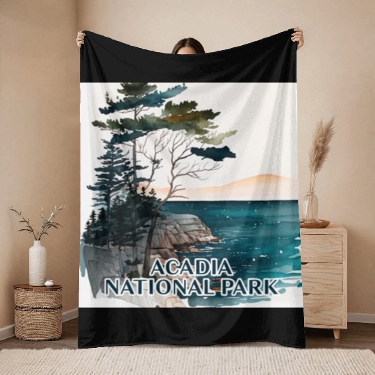Acadia National Park Watercolor Throw Blankets