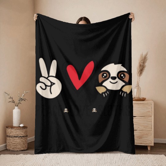 Funny Sloth Peace Love Sloth Quote Throw Blankets