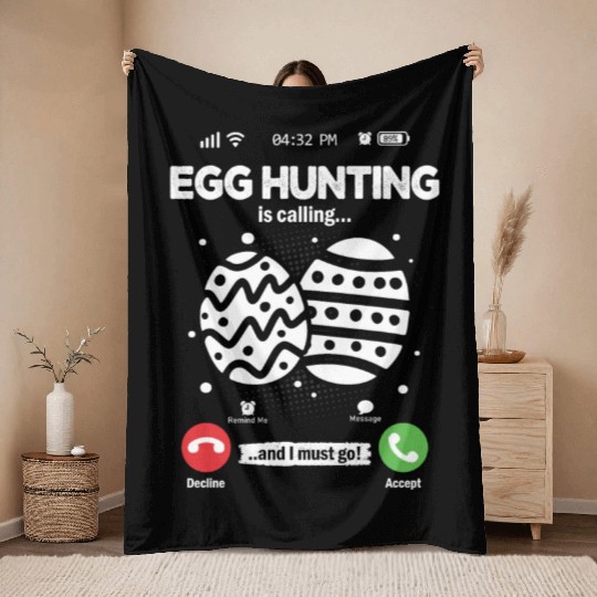 Happy Easter Motif Easter Eggs Funny Easter Bunny Throw Blankets