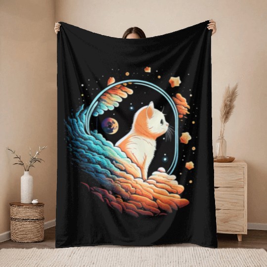 Astronaut Cat Space Cat on Galaxy Cat Lover Throw Blankets