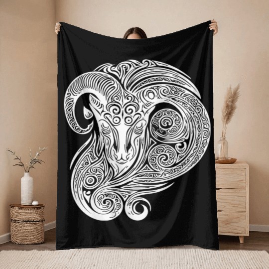 Elegant Capricorn Vintage T Tattoo Throw Blankets