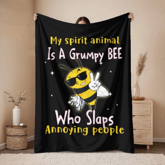 My Spirit animal Is A Grumpy Bee Throw Blankets