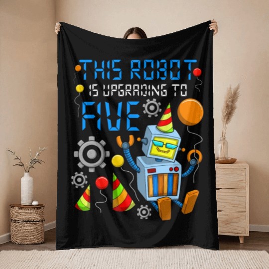Robot Birthday Outfit Boy 5th Robot Birthday Party Throw Blankets