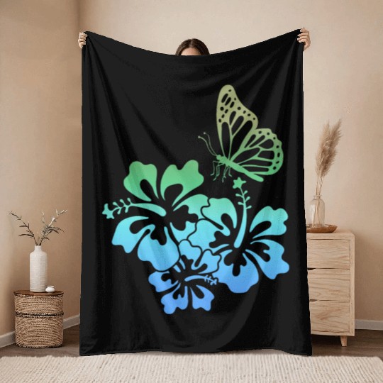 Coconut Girl Aesthetic Hibiscus Butterfly Throw Blankets