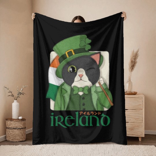 Ireland Tuxedo Cat Throw Blankets