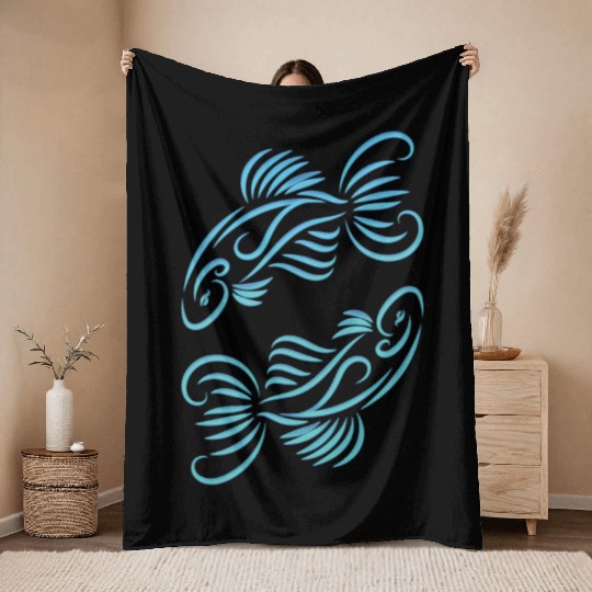 Pisces Zodiac Fish Water Sign Blue Green Throw Blankets