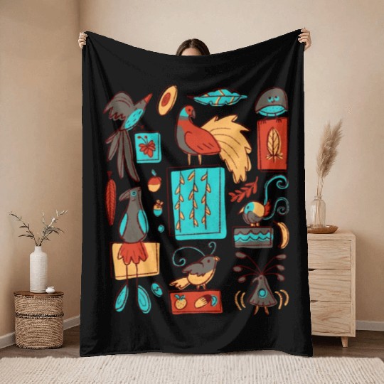 Retro 1950s Birds Of Paradise Pattern Throw Blankets