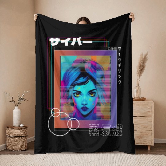 Psychedelic Cyberpop Japanese Vaporwave Aesthetic Throw Blankets