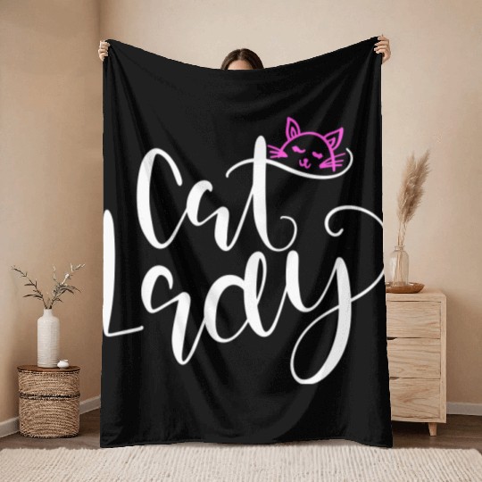 Cat lady Meow Throw Blankets