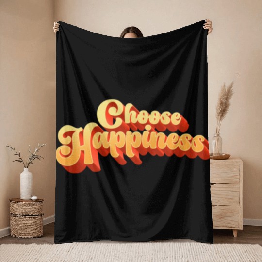 Choose Happiness Typography Throw Blankets