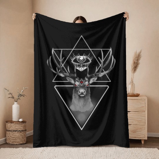 Witch Eye Evil Deer Pentagram Satanic Witchcraft Throw Blankets